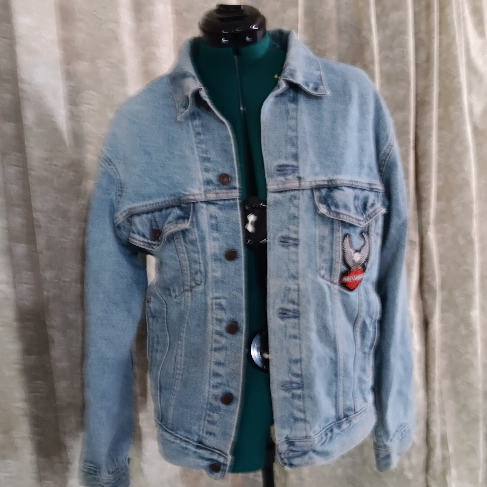 Levi's Blue Lightweight Denim Vintage Truckers Jacket With Harley Davidson Patch